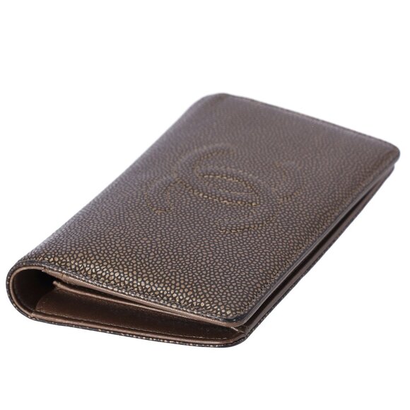 CHANEL CC Logo Long Bifold Wallet Brown Leather Caviar - Picture 4 of 6
